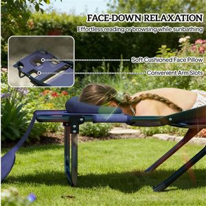 Sedia a Sdraio Pieghevole Blu Navy per Spiaggia e Prendisole all'Aperto - Product Image 2