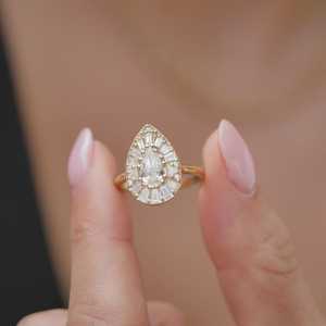 Bague de fiançailles Art Déco avec halo de diamants de laboratoire à taille mixte, or massif 14 carats, 2,86 carats, certifiée IGI, luxe sur mesure pour mariage - Product Image 4