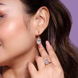 Oval Cut Moissanite Leverback <b>Drop</b> Earrings 10 TCW Colorless VVS Solitaire Rose Gold Hinged Hoop Handmade Dangle Jewelry Gift - Product Image 1