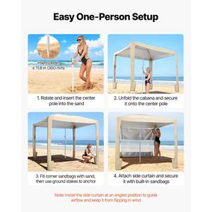 Cabane de plage kaki 8 x 8 pieds, auvent de plage avec paroi latérale, protection UPF 50+, installation facile, tente cabane, poches à sable, abri solaire réglable - Product Image 5