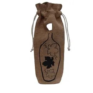 Bolsa con cordón para botella de vino, de Yute Natural, con impresión personalizada, promocional