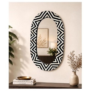 Miroir mural ovale à motif géométrique, cadre en bois, miroir mural décoratif pour chambre à coucher, salon, couloir, accent décoratif - Product Image 1