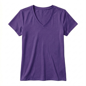 Camiseta de lona para mujer, manga corta, cuello en V, color negro, premium, transpirable. - Product Image 1
