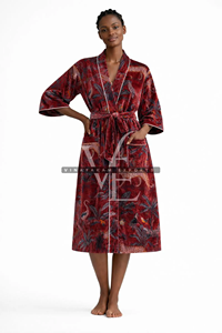 Kimono de terciopelo rojo de lujo hecho a mano para mujer, elegante estampado de selva, transpirable, ecológico, suave y afelpado, largo, para verano - Product Image 2