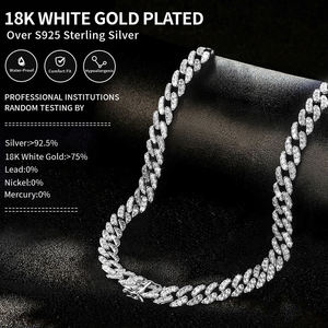 Collier chaîne en moissanite taille brillant sertie griffes, plaqué argent 925, unisexe, pour hommes et femmes, style hip-hop, cadeau d'anniversaire ou de mariage - Product Image 4