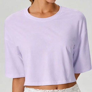 T-shirt court respirant à épaules tombantes pour femme, grande taille, coupe ample, couleur unie, idéal pour le yoga et les activités sportives - Product Image 3