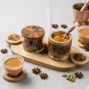 Quemador de incienso artesanal de madera de mango con incrustaciones de mosaico |   Juego de Bandeja y Caja Difusora de Incienso Árabe Multicolor para Decoración del Hogar - Product Image 5