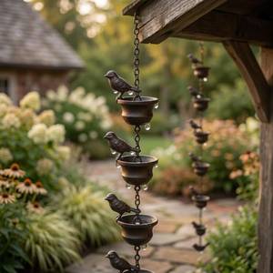 Attrape-pluie rustique en fer forgé pour oiseaux, décoration de jardin extérieure de 2,4 m, abri artisanal pour oiseaux, cadeau - Product Image 1