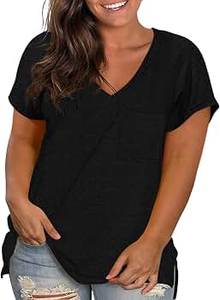 T-shirt décontracté à col en V et manches courtes pour femme, design personnalisé, en coton haute densité, style urbain - Product Image 2