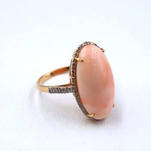 Anillo de Plata de Ley 925 Chapado en Oro Rosa con Coral Natural y Diamantes, Anillo de Piedras Preciosas, Anillo de Regalo, Joyería, Anillo para Mujer - Product Image 6