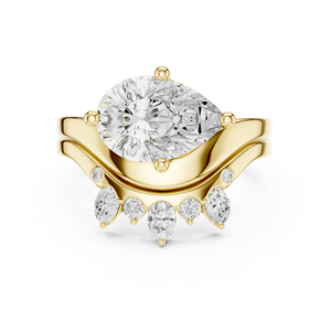 Anillo de diamante cultivado en laboratorio con corte pera de 2.5 CT con banda a juego, conjunto de dos anillos nupciales de oro de 10k/14k/18k, nuevo diseño para aniversario o boda. - Product Image 3