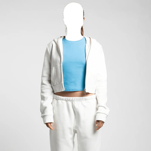 High Quality Women's Cropped Full Zip Woven <b>Hoodie</b> with Badge & Sequined Comfortable and Stylish for Casual Wear and <b>Workouts</b> - Product Image 2