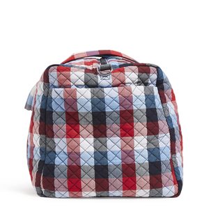 Quilted Checkered Duffel Bag <b>Large</b> Capacity Zipper Closure Travel Weekender Bag Polyester Material - Product Image 5