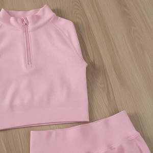 Pastel Pink Solid Two Piece Spandex/Nylon Quick Dry Activewear Set <b>Lace</b>/Belt Crop Top <b>Elastic</b> Waist Low Waist Fitted Shorts Yoga - Product Image 5