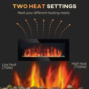 Caminetto Elettrico da Parete 105 cm 1500W con Effetto Fiamma a 7 Colori, Display LCD, Vetro Nero, Installazione a Incasso, Spina UK - Product Image 5