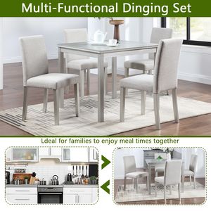 5-Piece <b>Square</b> Wooden Dining <b>Table</b> Set with Upholstered Chairs <b>Kitchen</b> <b>Table</b> for Dining Room - Product Image 3