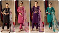 Ensemble de costume ethnique en soie romaine de luxe avec Kurti brodé et Dupatta en Chanderi, tenue de fête pour femmes