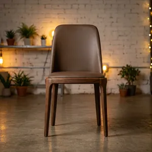 Chaise de restaurant moderne rembourrée avec dossier haut, structure en bois et assise rembourrée marron pour café et mobilier de maison - Product Image 6