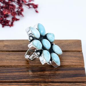 Anillo de Flor de Larimar, Plata de Ley 925, Gema Azul, Anillo Floral, Joyería Boho Hecha a Mano, Regalo para Ella - Product Image 5