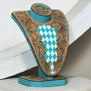 Buste de présentation en cuir véritable à motif damier, très demandé, avec design floral gravé, pour bijoux et colliers, idéal pour l'affichage en showroom - Product Image 2