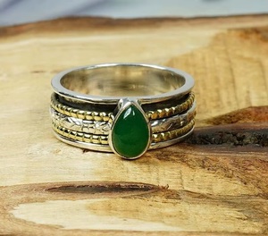 Handmade Green Onyx <b>Spinner</b> <b>Ring</b> 925 Sterling Silver Natural Gemstone Pear Shape Meditation Anxiety <b>Ring</b> Custom Silver Jewelry - Product Image 5