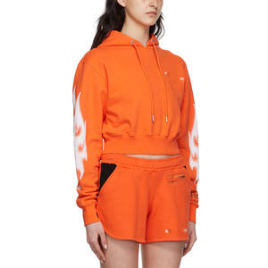 Ensemble short et sweat à capuche en polaire orange pour femme, manches longues, imprimé streetwear, printemps-été, deux pièces, crop top avec poche - Product Image 4