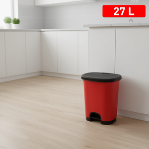 Poubelle à couvercle rabattable CUBO PEDAL 27L rouge avec couvercle noir pour poubelles à déchets - Product Image 2