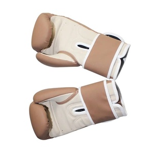 Gants de boxe professionnels pour l'entraînement, en PU, à doigts entiers, fermeture à lacets au poignet, unisexe, marron avec bordure blanche - Product Image 6