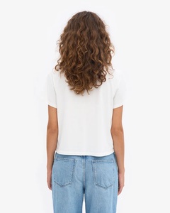 Camiseta Corta de Cuello Redondo para Mujer, Color Blanco Óptico Sólido, Casual, Suave, 100% Algodón, Corte Cuadrado, para Todas las Temporadas - Product Image 4