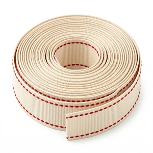 ริบบิ้นโกรเกรนสีครีมขนาด 25 มม. ยี่ห้อเนลกามัล อินดัสทรีส์ พร้อมขอบเย็บสีแดง ริบบิ้นตกแต่งสำหรับตกแต่งเสื้อผ้าและบรรจุภัณฑ์ - Product Image 2