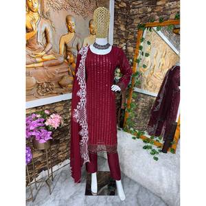 Valam Moda Mujer Hermosa Ropa De Fiesta Roja Top Bottom Fancy Dupatta Set Talla L - Product Image 2