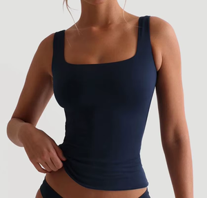 Top Corto de Mujer con Cuello Cuadrado, Sin Mangas, Ajustado, Blanco Sólido, Tejido de Punto, Primavera Verano, Minimalista, Transpirable - Product Image 4