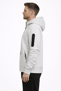 Sweat-shirt à capuche gris clair pour homme, demi-zip, imprimé, style streetwear décontracté, coupe classique, en mélange de coton et polaire - Product Image 2