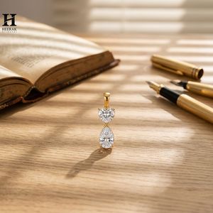 Collier Pendentif Goutte en Moissanite et Diamant de Laboratoire Taillé Poire Cœur à Deux Pierres, Bijoux Fins pour Femme - Product Image 2
