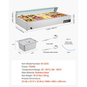 Scaldavivande Elettrico Commerciale 1700W in Acciaio Inox con 10 Vasche, Buffet da Banco con Coperchio in Vetro, Attrezzatura per Mantenere il Cibo Caldo - Product Image 4
