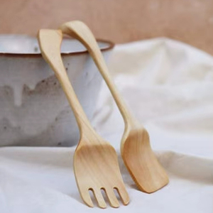 Juego de tenedor y cuchara para ensalada de madera, utensilios de madera natural, herramientas ecológicas para mezclar ensaladas en la cocina, utensilios de cocina naturales. - Product Image 1