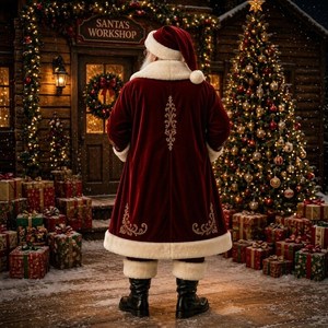 Costume de Père Noël en velours rouge avec bordure en fourrure blanche, chapeau et barbe, pour homme adulte, accessoires de fête de Noël - Product Image 5