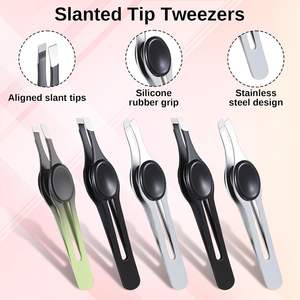 5 pinces à épiler de luxe incurvées en acier inoxydable à haute teneur en carbone, à pointe inclinée, pour sourcils et cils, écologiques - Product Image 5