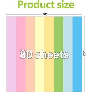 80 Fogli di Carta Velina Arcobaleno Pastello 20x20 Pollici per Sacchetti Regalo e Tutte le Occasioni - per Confezioni di Laurea e Compleanni - Product Image 1