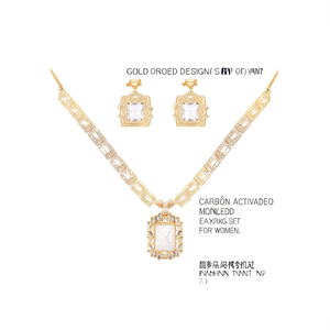 Conjunto de Collar y Pendientes con Motivo Cuadrado de Diseño Chapado en Oro para Mujer - Product Image 2