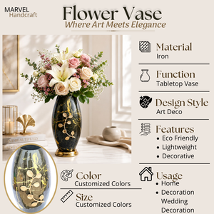 Vase à fleurs moderne en métal de luxe |   Vase décoratif noir et or pour la décoration de la maison, arrangement floral pour table de mariage - Product Image 5