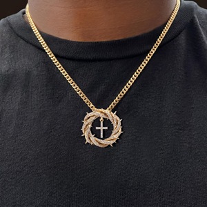 Collier Pendentif Croix Couronne d'Épines en Moissanite Plaqué Rhodium Unisexe Bijoux Hip Hop Spirituels pour Fête - Product Image 2