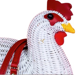 Cesta de Almacenamiento de Mimbre Blanco Ecológica con Forma de Gallina, Bolso Bandolera de Mimbre Tejido a Mano con Forma de Animal Divertido y Organizador de Escritorio - Product Image 4