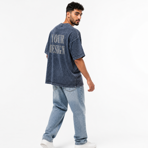 Camiseta de Mezclilla Extra Grande para Hombre con Estampado de Letras en la Parte Delantera, Cuello Redondo, Manga Corta, Estilo Casual de Algodón Lavado - Product Image 3