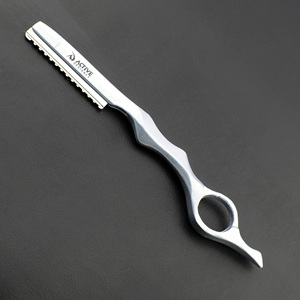 Hair <b>Cutter</b> Metal Single <b>Edge</b> Blade 28 Teeth Carbon Steel Safety Razor Long Handle Rubber Right-Handed Scissors for Hair - Product Image 4