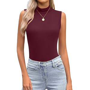Débardeur à col roulé sans manches pour femme, coupe ajustée, extensible, en spandex/polyester, couleur unie élégante, vêtement décontracté tendance - Product Image 4