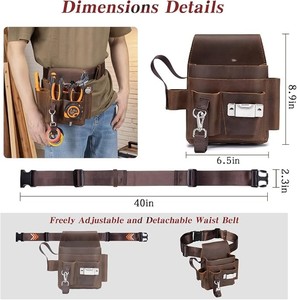 Ceinture porte-outils en cuir Crazy Horse avec porte-marteau et sangle à boucle réglable - Product Image 5