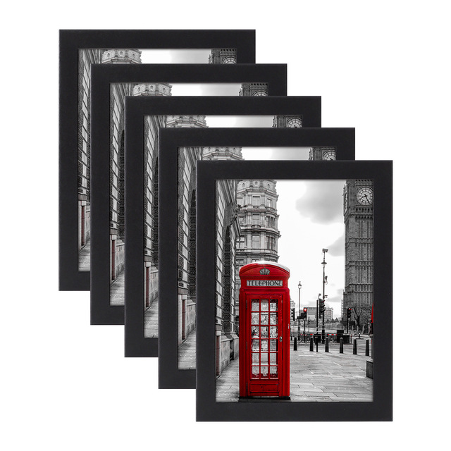 Wholesale 5-Pack Black Wooden Picture Frames, Classic Design for Tabletop Display and Wall Hanging, Home and Office Decor