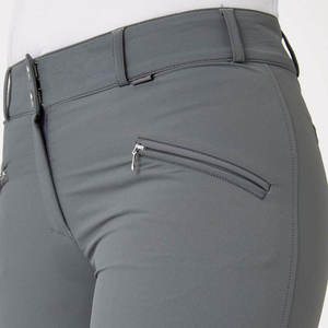 Pantalones de equitación de cintura alta para mujer, largos, color gris con paneles negros y bolsillos, tela de punto elástica en cuatro direcciones - Product Image 3