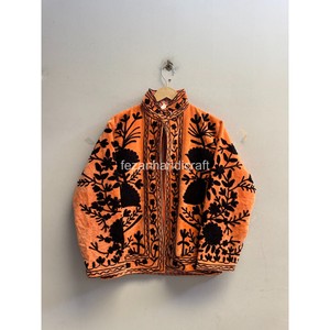 <b>Women</b> Orange Suzani <b>Velvet</b> Jacket Handmade Floral Embroidery Jacket Inside Cotton Lining Jacket For Winter <b>Velvet</b> Jacket - Product Image 2
